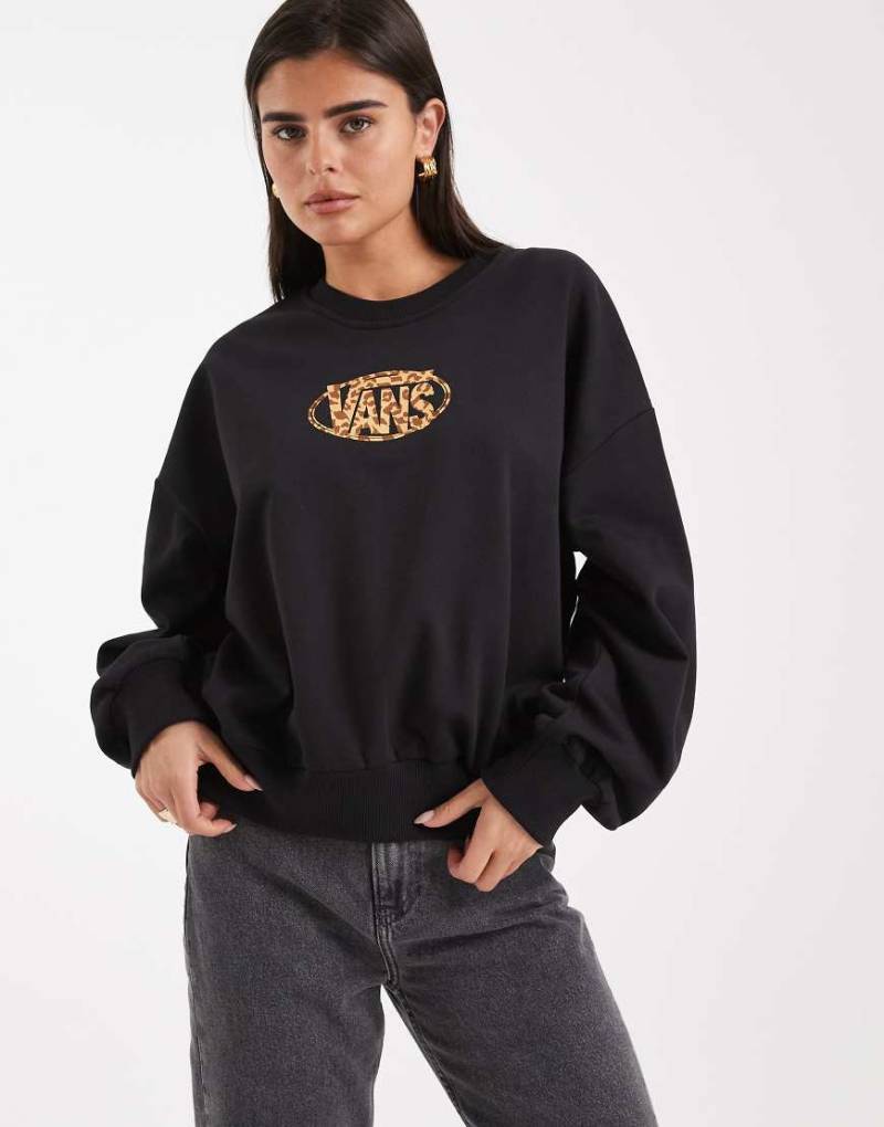 Vans - Sweatshirt in Schwarz mit Rundhalsausschnitt und ovalem Leopardenmuster-Print von Vans
