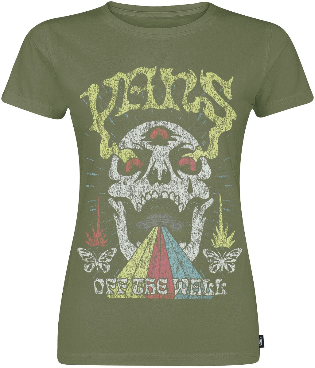 Vans T-Shirt - Skull Saucer Crew - XS bis XL - für Damen - Größe S - oliv von Vans