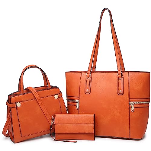 Damen-Handtasche/Umhängetasche/Tragetasche/Hobo-Tasche/Tragegriff/Schultertasche mit Schultertasche, 3-teiliges Set, Orange von Vansarto