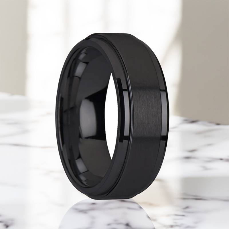 Schwarz Wolfram Spinning Herren Ehering Mit Individueller Gravur, Spinner Ring Schwarz, Angst Spinner, Herrenring Gravur Schwarz Wolfram Spinning Herren Ehering Mit Individueller Gravur, Spinner Ring Schwarz, Angst Spinner, Herrenring Gravur von VanswedenJewelers
