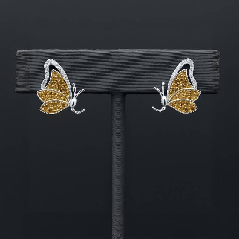 925 Sterling Silber Schmetterling Ohrstecker | Gelb & Weiß Cz Ohrringe Sparkly Iced Out Hochzeitsgeschenk Für Sie von VantageJewels