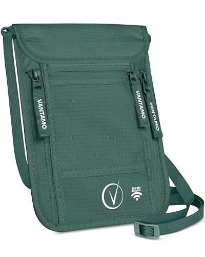 Premium Neck Wallet Travel Pouch and Passport Holder, RFID Protected, Fits Passport with cover. Passport Holder Neck For Men and Women, Grün - Ocean Green von Vantamo