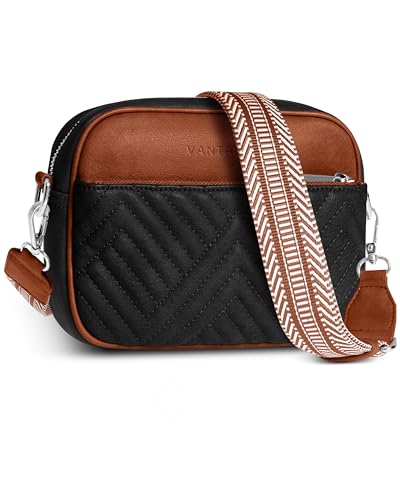 Vantamo Schultertasche für Damen – Umhängetasche aus Kunstleder mit RFID-Diebstahlschutz, verstellbarem Riemen, silbernen Reißverschlüssen und Anti-Taschendiebstahl-Clip von Vantamo