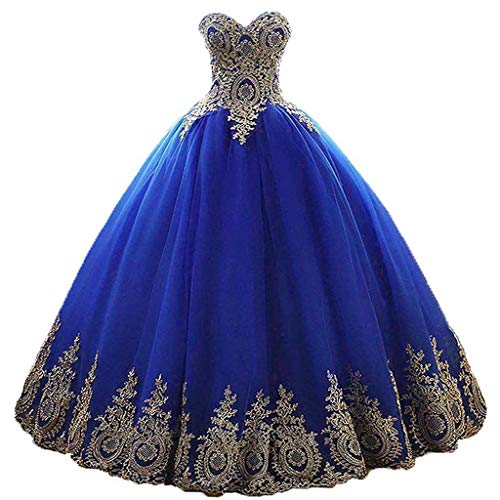 Vantexi Damen A-Linie Liebsten Lang Tüll Formellen Abendkleid Ballkleid Brautkleider Blau Größe 38 von Vantexi