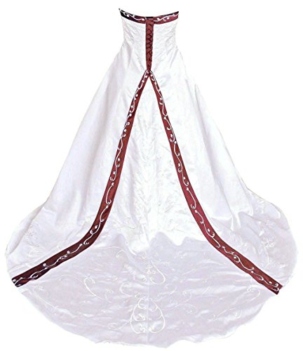 Vantexi Damen A-Linie Stickerei Hochzeitskleid Brautkleider Elfenbein Burgund Größe 52 von Vantexi