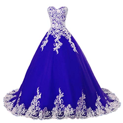 Vantexi Damen A-Linie Tüll Spitze Abendkleid Ballkleid Lang Brautkleider Hochzeitskleider Blau Größe 36 von Vantexi