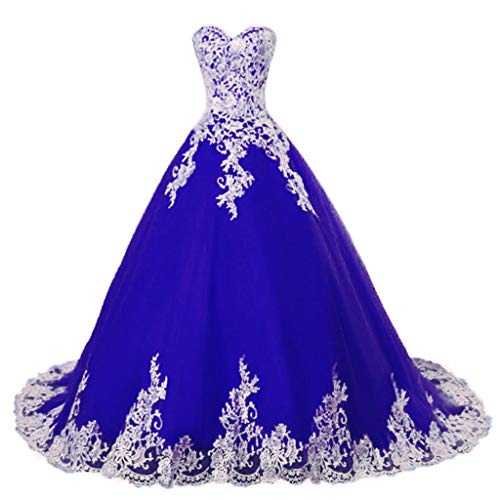 Vantexi Damen A-Linie Tüll Spitze Abendkleid Ballkleid Lang Brautkleider Hochzeitskleider Blau Größe 58 von Vantexi