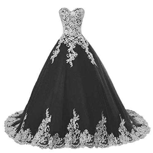 Vantexi Damen A-Linie Tüll Spitze Abendkleid Ballkleid Lang Brautkleider Hochzeitskleider Schwarz Größe 54 von Vantexi