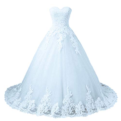 Vantexi Damen A-Linie Tüll Spitze Abendkleid Ballkleid Lang Brautkleider Hochzeitskleider Weiß Größe 34 von Vantexi