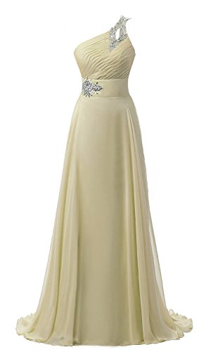 Vantexi Damen EIN-Schulter Chiffon Lange Formale Abendkleid Prom Ballkleider Champagner Größe 48 von Vantexi