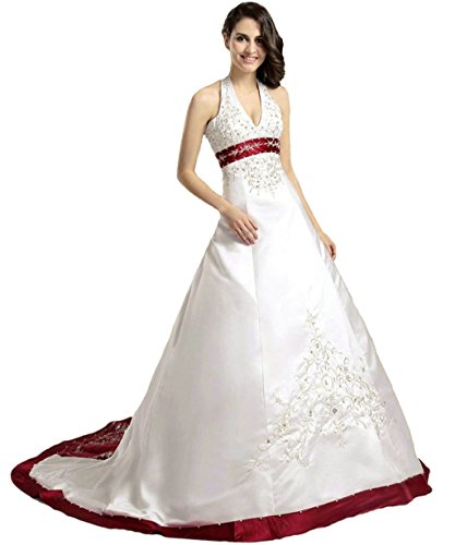 Vantexi Damen Elegante Halfter Hochzeitskleid Brautkleider Elfenbein Burgund Größe 38 von Vantexi