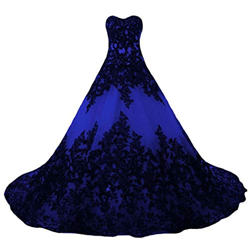 Vantexi Damen Elegante Lange Spitze Formellen Abendkleid Ballkleider Gotisch Brautkleider Hochzeitskleider Blau Größe 54 von Vantexi
