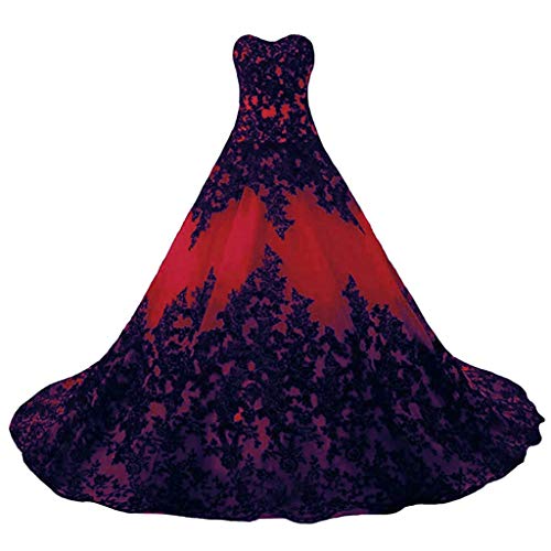 Vantexi Damen Elegante Lange Spitze Formellen Abendkleid Ballkleider Gotisch Brautkleider Hochzeitskleider Burgund Größe 42 von Vantexi