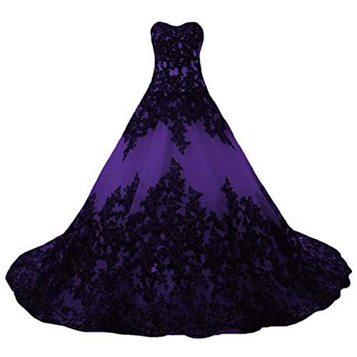 Vantexi Damen Elegante Lange Spitze Formellen Abendkleid Ballkleider Gotisch Brautkleider Hochzeitskleider Lila Größe 56 von Vantexi