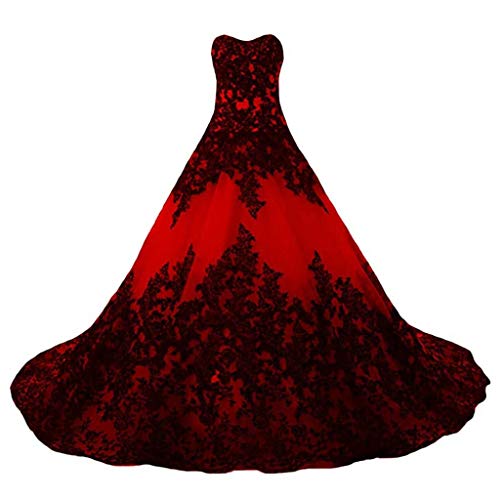 Vantexi Damen Elegante Lange Spitze Formellen Abendkleid Ballkleider Gotisch Brautkleider Hochzeitskleider Rot Größe 46 von Vantexi