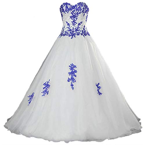 Vantexi Damen Elegante Liebsten Organza Ballkleid Abendkleider A-Linie Brautkleid Festkleider Elfenbein Blau Größe 50 von Vantexi