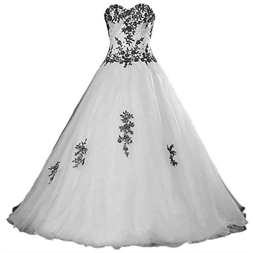 Vantexi Damen Elegante Liebsten Organza Ballkleid Abendkleider A-Linie Brautkleid Festkleider Elfenbein Schwarz Größe 46 von Vantexi