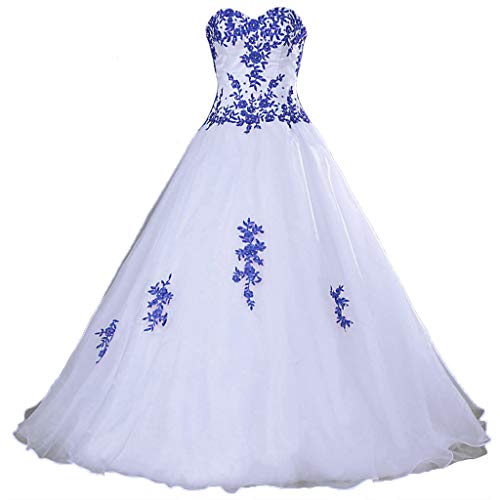 Vantexi Damen Elegante Liebsten Organza Ballkleid Abendkleider A-Linie Brautkleid Festkleider Weiß Blau Größe 52 von Vantexi