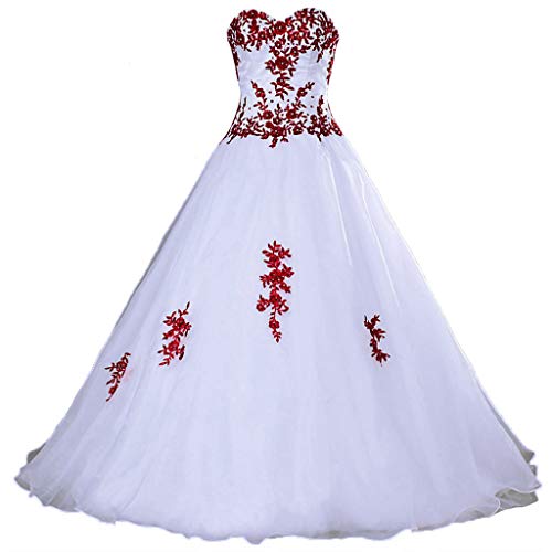 Vantexi Damen Elegante Liebsten Organza Ballkleid Abendkleider A-Linie Brautkleid Festkleider Weiß Burgund Größe 60 von Vantexi