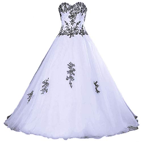 Vantexi Damen Elegante Liebsten Organza Ballkleid Abendkleider A-Linie Brautkleid Festkleider Weiß Schwarz Größe 38 von Vantexi