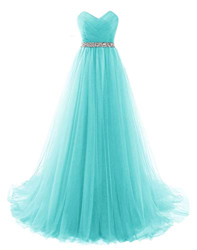 Vantexi Damen Elegante Liebsten Tüll Perlen Gürtel Formellen Promkleid Ballkleid Festkleider Türkis Größe 50 von Vantexi