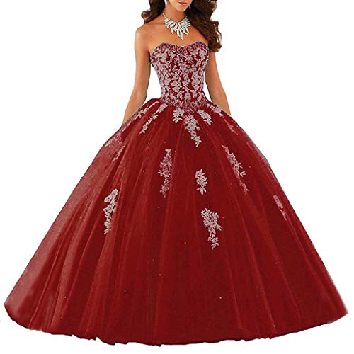 Vantexi Damen Elegante Spitze Tüll Abendkleid Abschlussballkleider Lange Ballkleid Brautkleider Burgund Größe 54 von Vantexi