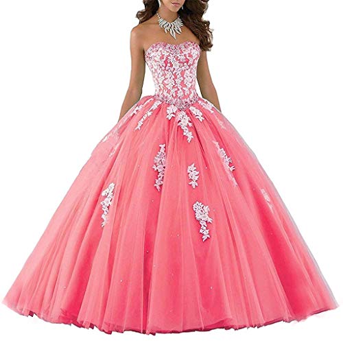 Vantexi Damen Elegante Spitze Tüll Abendkleid Abschlussballkleider Lange Ballkleid Brautkleider Koralle Größe 40 von Vantexi