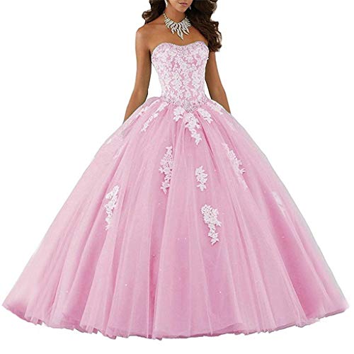 Vantexi Damen Elegante Spitze Tüll Abendkleid Abschlussballkleider Lange Ballkleid Brautkleider Rosa Größe 38 von Vantexi