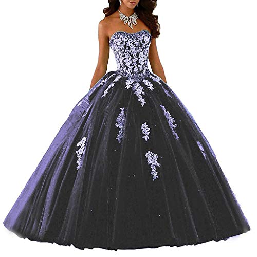 Vantexi Damen Elegante Spitze Tüll Abendkleid Abschlussballkleider Lange Ballkleid Brautkleider Schwarz Größe 48 von Vantexi
