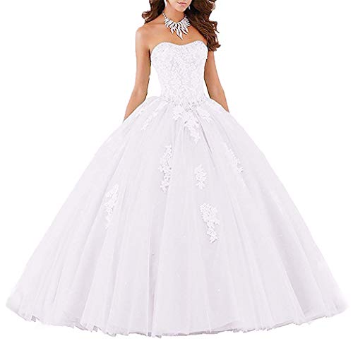 Vantexi Damen Elegante Spitze Tüll Abendkleid Abschlussballkleider Lange Ballkleid Brautkleider Weiß Größe 38 von Vantexi