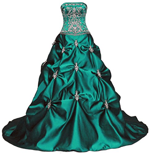 Vantexi Damen Elegante Stickerei Satin A-Linie Hochzeitskleid Brautkleider Smaragd Größe 36 von Vantexi