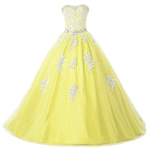 Vantexi Damen Elegante Tüll Lang Formellen Abendkleid Ballkleid Brautkleider mit Spitze Gelb Größe 48 von Vantexi
