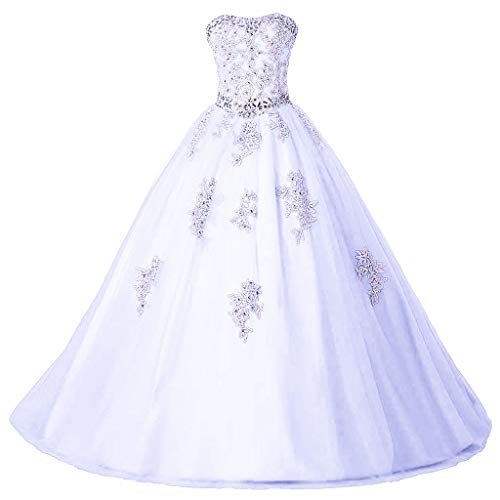 Vantexi Damen Elegante Tüll Lang Formellen Abendkleid Ballkleid Brautkleider mit Spitze Weiß Größe 36 von Vantexi