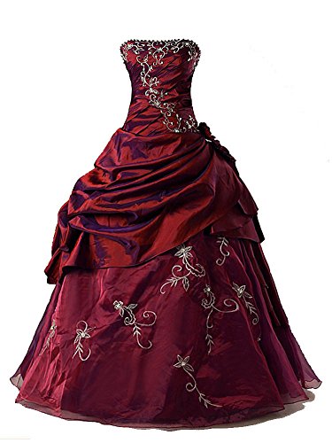 Vantexi Damen Formales TAFT Abschlussball Kleid Ballkleid Quinceanera Kleider Burgund Größe 42 von Vantexi