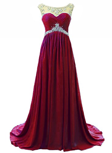 Vantexi Damen Glitzer Kristall Lang Chiffon Formale Abendkleid Ballkleider Burgund Größe 52 von Vantexi