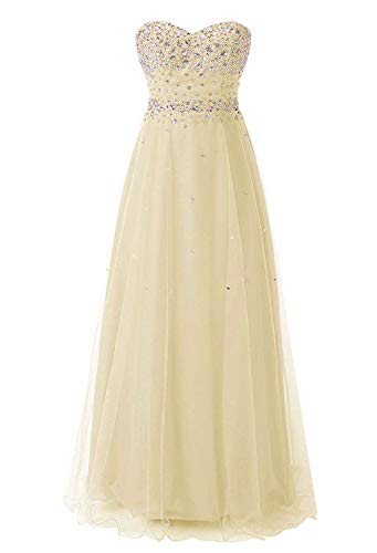 Vantexi Damen Glitzer Tüll Lange Abendkleid AbschlussBrautkleider Perlen Brautkleid Festkleider Champagner Größe 44 von Vantexi