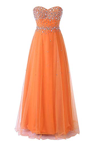 Vantexi Damen Glitzer Tüll Lange Abendkleid AbschlussBrautkleider Perlen Brautkleid Festkleider Orange Größe 48 von Vantexi