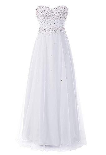 Vantexi Damen Glitzer Tüll Lange Abendkleid AbschlussBrautkleider Perlen Brautkleid Festkleider Weiß Größe 56 von Vantexi