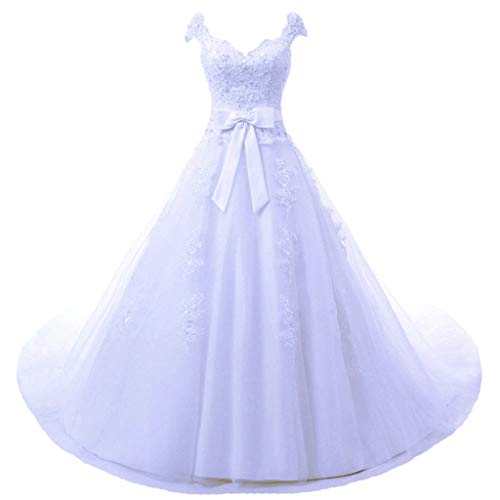 Vantexi Damen Kapelle Zug Prinzessin Spitze Brautkleid Hochzeitskleider Weiß Größe 60 von Vantexi
