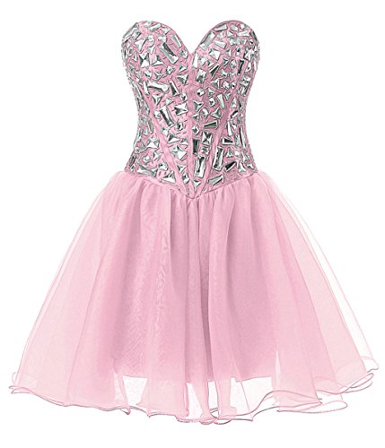 Vantexi Damen Kristall Kurze Heimkehr Abschlussball-Kleid Cocktailkleider Rosa Größe 58 von Vantexi