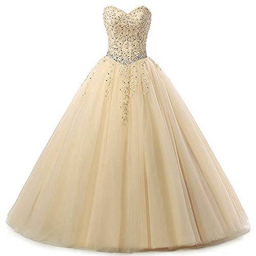 Vantexi Damen Lang Tüll Promkleid Ballkleid Brautkleider Abschlussball Kleider Champagner Größe 36 von Vantexi