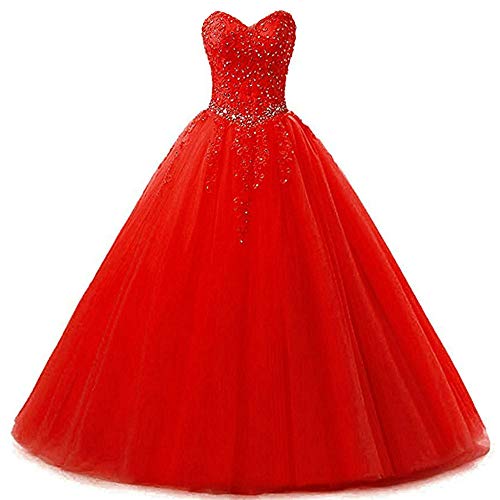 Vantexi Damen Lang Tüll Promkleid Ballkleid Brautkleider Abschlussball Kleider Rot Größe 36 von Vantexi