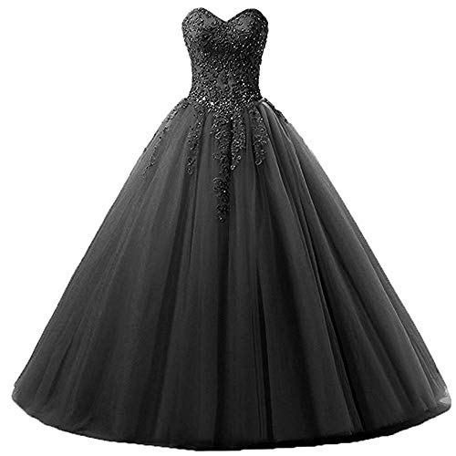 Vantexi Damen Lang Tüll Promkleid Ballkleid Brautkleider Abschlussball Kleider Schwarz Größe 36 von Vantexi