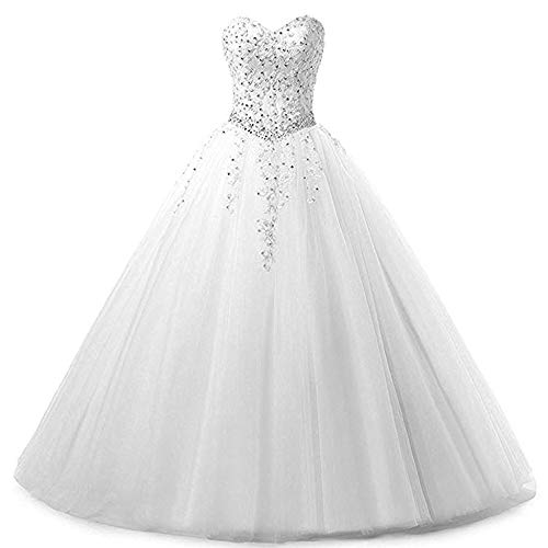 Vantexi Damen Lang Tüll Promkleid Ballkleid Brautkleider Abschlussball Kleider Weiß Größe 32 von Vantexi