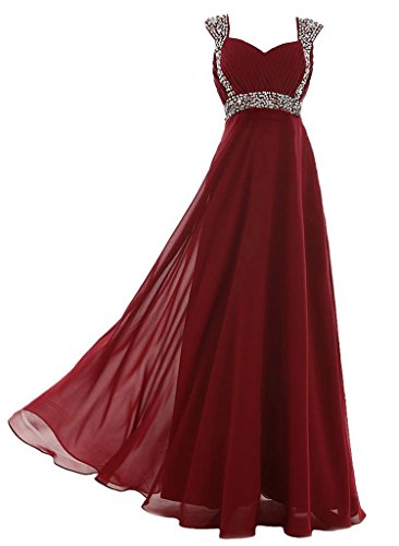 Vantexi Damen Lange Abschlussball Abendkleid Brautjungfer Kleider Burgund Größe 40 von Vantexi
