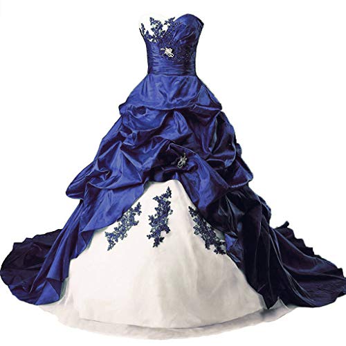 Vantexi Damen Lange Formales Gotisch Brautkleider Spitzenkleid Vintage Hochzeitskleider Elfenbein & Blau Größe 42 von Vantexi