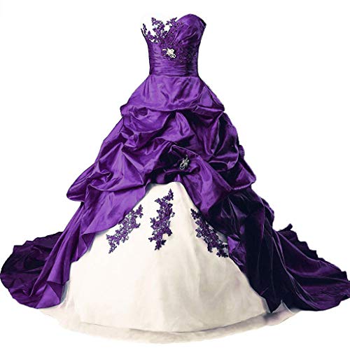 Vantexi Damen Lange Formales Gotisch Brautkleider Spitzenkleid Vintage Hochzeitskleider Elfenbein & Lila Größe 40 von Vantexi