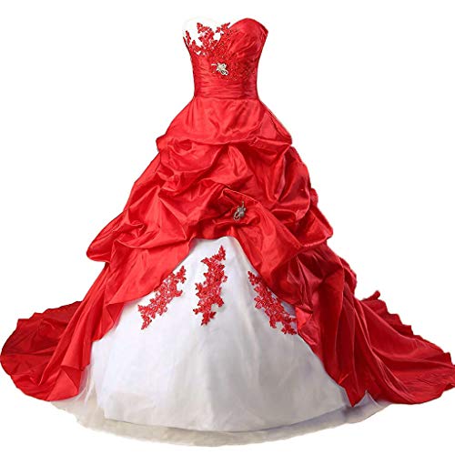 Vantexi Damen Lange Formales Gotisch Brautkleider Spitzenkleid Vintage Hochzeitskleider Elfenbein & Rot Größe 42 von Vantexi