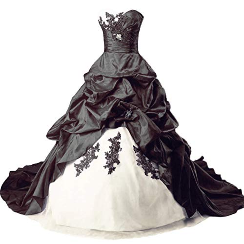 Vantexi Damen Lange Formales Gotisch Brautkleider Spitzenkleid Vintage Hochzeitskleider Elfenbein & Schwarz Größe 38 von Vantexi