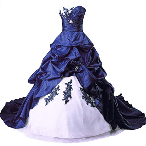 Vantexi Damen Lange Formales Gotisch Brautkleider Spitzenkleid Vintage Hochzeitskleider Weiß & Blau Größe 44 von Vantexi